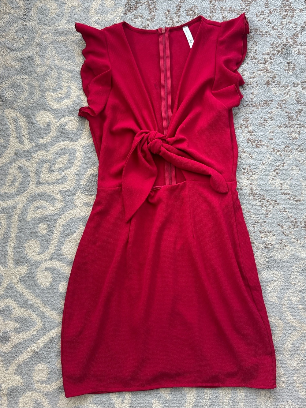 Lucy In The Sky Tie Front Ruffle Sleeve Mini Dress Red Small